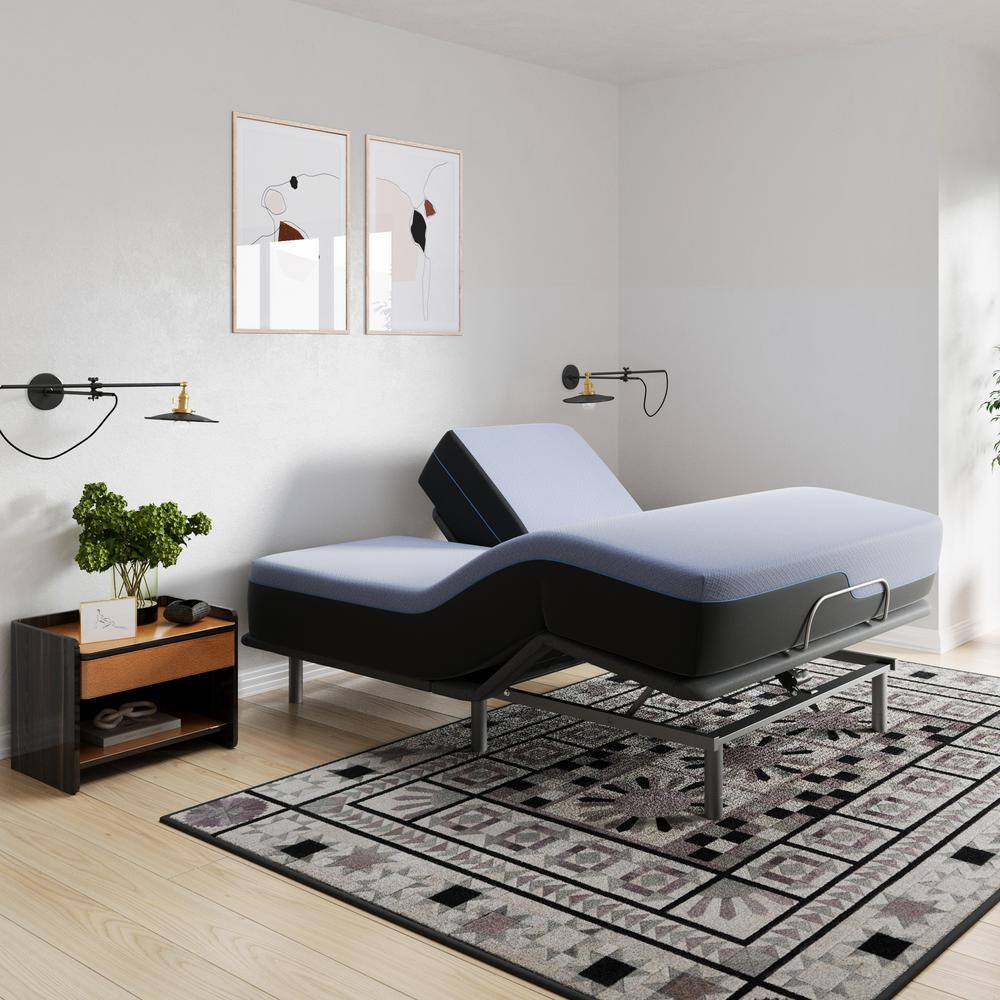 Queen Adjustable Metal Frame with Blue Latex Foam Mattress