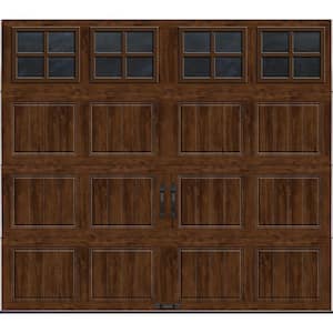 Gallery Steel Short Panel 8 ft x 7 ft Insulated 18.4 R-Value Wood Look Walnut Garage Door with SQ22 Windows