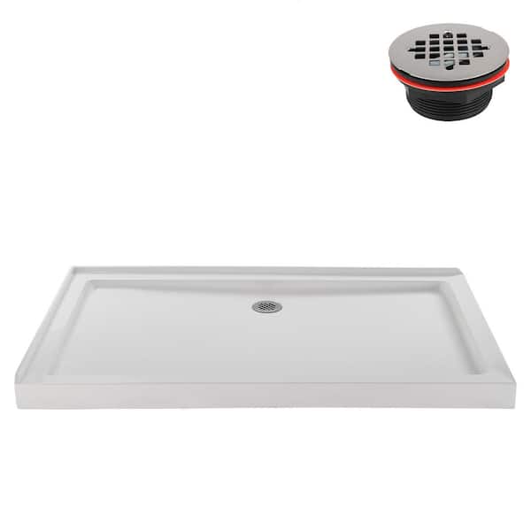 60 in. L x 36 in. W Corner Acrylic Shower Pan Base, Glossy White with Right Hand Drain, Drain Included