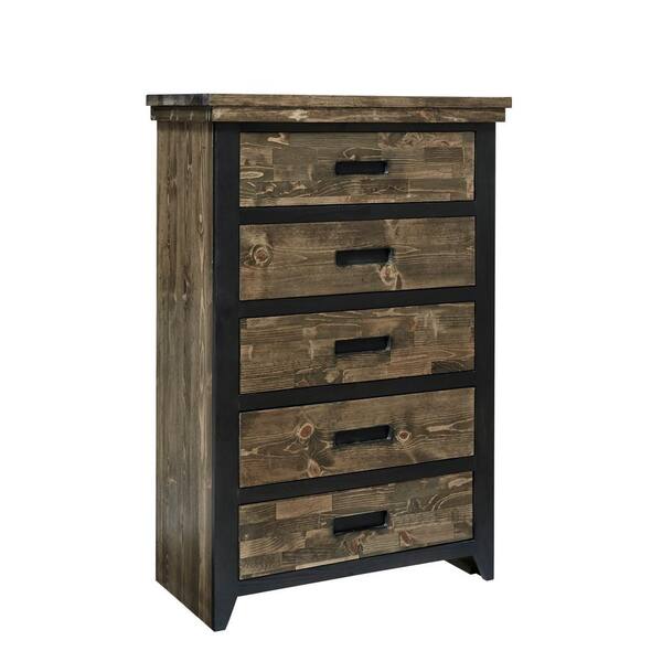 Progressive Furniture Renegade 5-Drawer Black and Honey Chest 52 in. x 35 in. x 17 in.