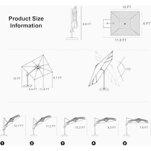 6 ft. x 10 ft. Cantilever Umbrella Swivel Aluminum Offset 360° Rotation Umbrella in Gray