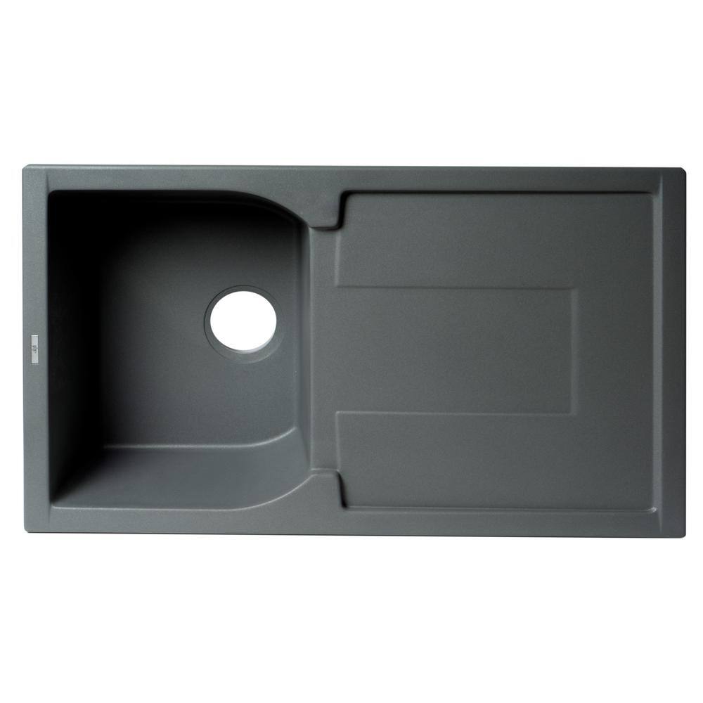 Titanium Gray Granite Single Bowl Kitchen Sink with Drainboard