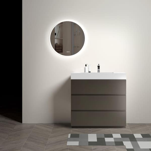 FUNKOL 18 in. D x 36 in. W x 37 in. H Modern Bathroom Vanity Cabinet in Gray with 1-Sink, 3-Drawers in White Resin Top
