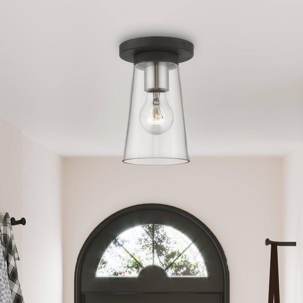 Black and Brushed Nickel Glass Indoor/Outdoor Flush Mount Light