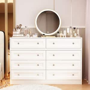 White Wood 8-Drawer 82.7 in. W Retractable Chest of Drawer With Rotatable Table, Crystal Handles