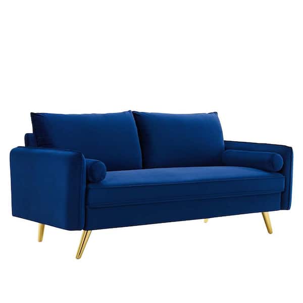 MODWAY Revive 72 in. Navy Velvet 3-Seater Lawson Sofa with Square Arms