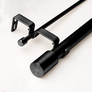 84in Adjustable Metal Double Curtain Rod with Cylinder Finial in Black