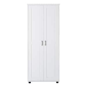 29.25 in. W x 14.6 in. D x 71.25 in. H White Storage Cabinet with Adjustable Shelf and 2-Doors for Bathroom, Office