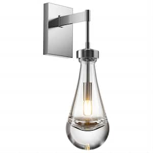 17.7 in. 1 Light Silver Wall Sconce, Raindrop Wall Lighting with Hand Blown Solid Glass, Brass Base and Rod (1 Set)