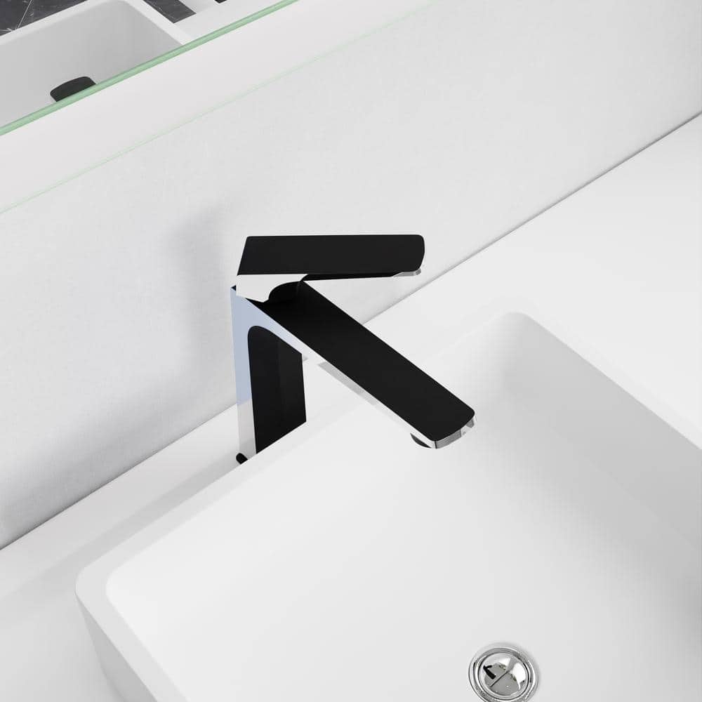 Matte Black and Chrome Single Handle Bathroom Faucet