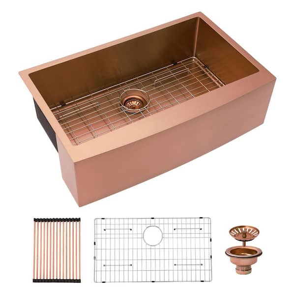 36 in. Drop-in Single Bowl 16 Gauge Rose Gold Stainless Steel Kitchen Sink and Bottom Grids