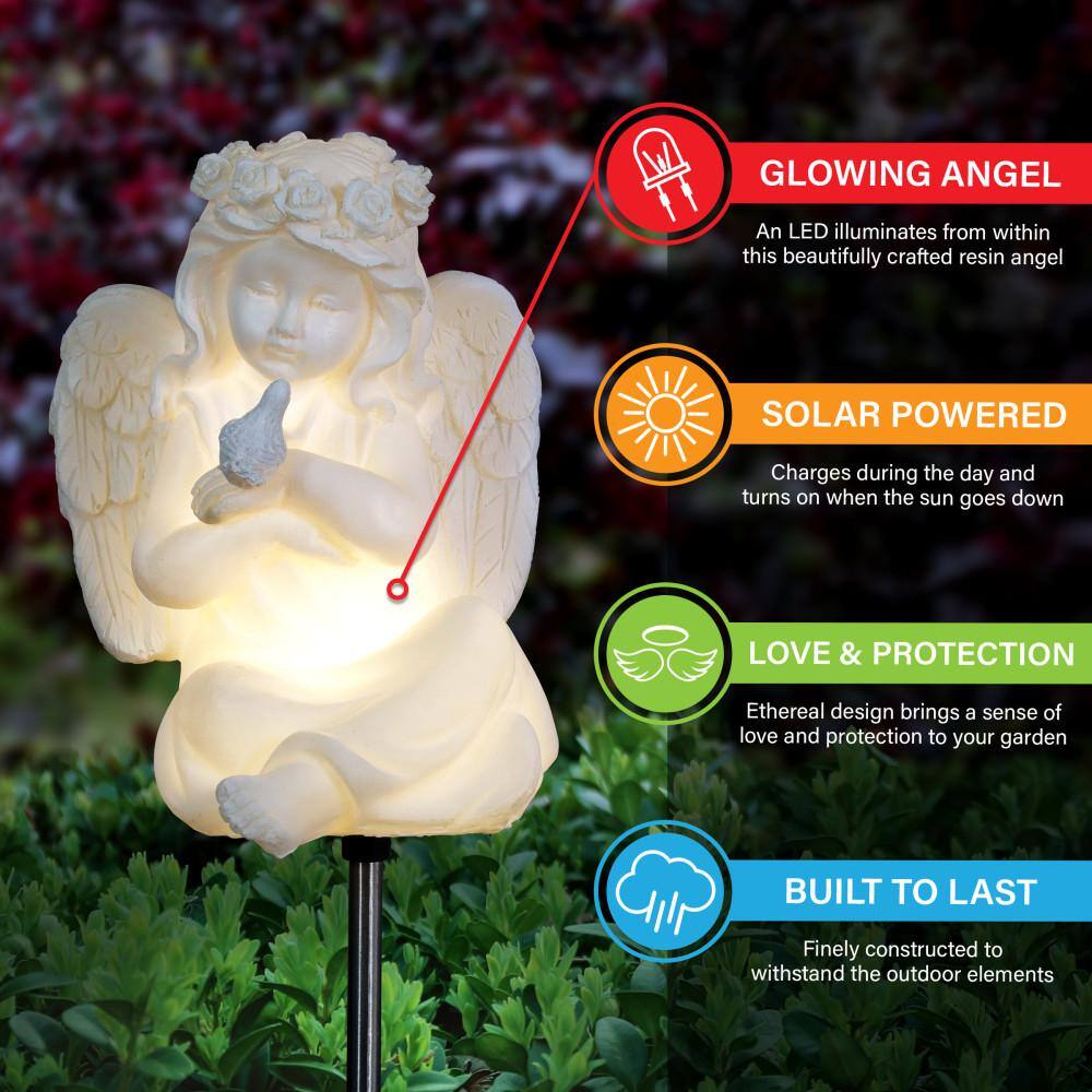 Solar Little Girl Angel Resin Garden Stake with LED Light