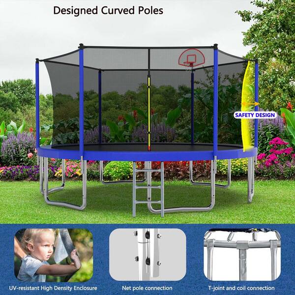 14 ft. for Kids Children with Safety Enclosure Net Outdoor Backyards Large Recreational Trampoline Blue