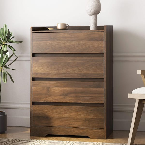 GOGEXX 25.6 in. W Brown 4 Drawer Dresser Chest of Drawers for Bedroom, Waterproof MDF Cabinet with Anti-Tip Device