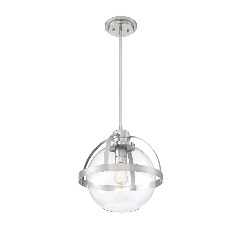 Satin Nickel Glass Globe Pendant Light with Adjustable Height
