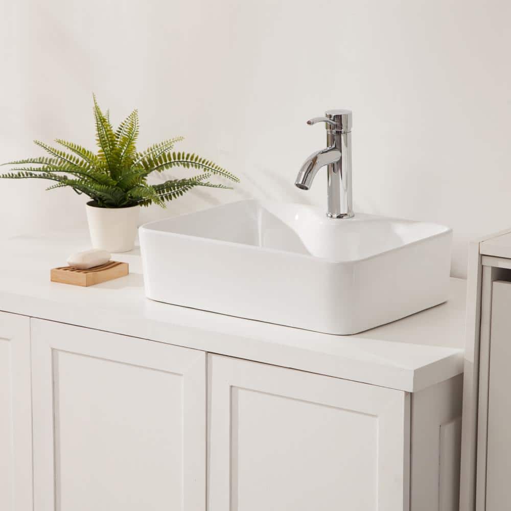 19" White Ceramic Rectangular Vessel Bathroom Sink
