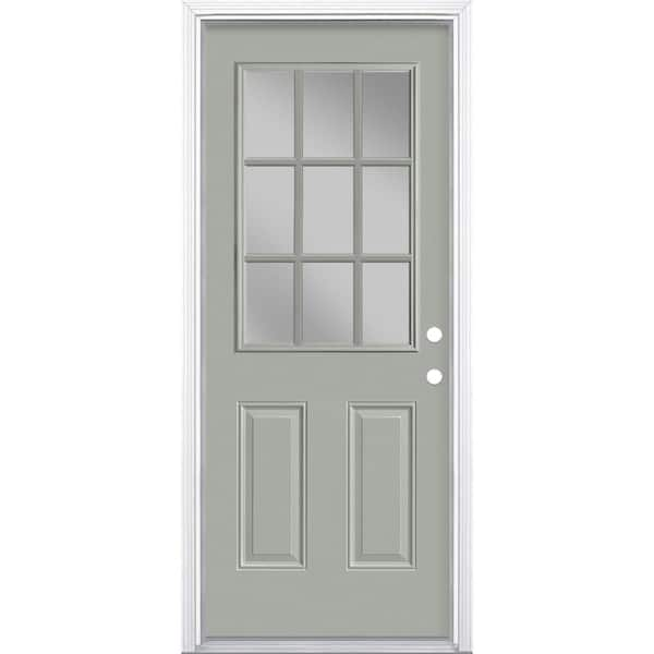 Masonite 32 in. x 80 in. 9 Lite Left Hand Inswing Painted Steel Prehung Front Exterior Door with Brickmold