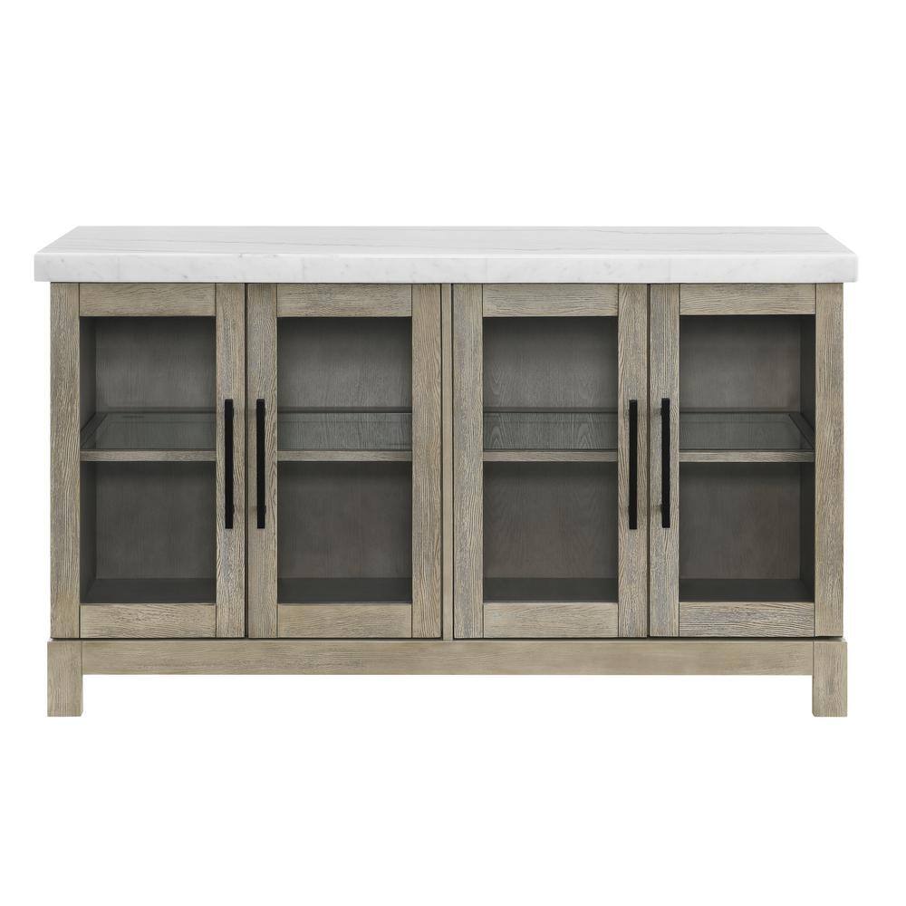 Carena Lighted White Marble and Wheat Wood Sideboard