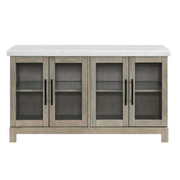 Steve Silver Carena White Marble Top 63 in. Sideboard with Light