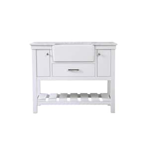 Timeless Home 42 in. W x 22 in. D x 34.13 in. H Single Bathroom Vanity Side Cabinet in White with White Marble Top