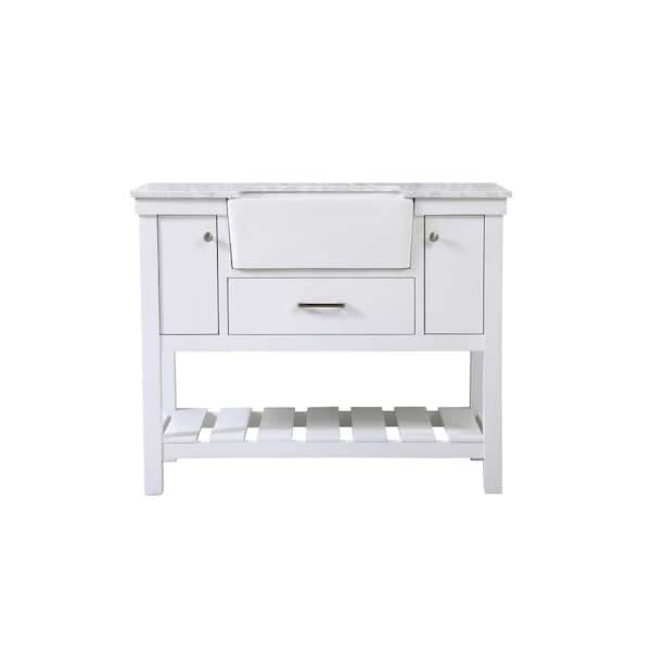 Unbranded Timeless Home 42 in. W x 22 in. D x 34.13 in. H Single Bathroom Vanity Side Cabinet in White with White Marble Top