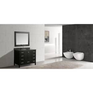 London 48 in. W x 22 in. D Vanity in Espresso with Quartz Vanity Top in Gray with White Basin and Mirror