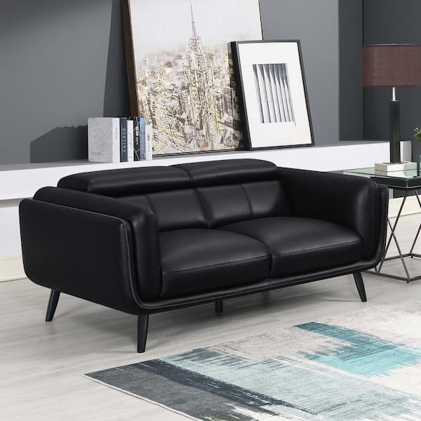 Coaster Shania 64.5 in. W Black Faux Leather Upholstered Loveseat