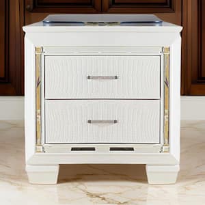 28 in. White 2-Drawers Wooden Nightstand