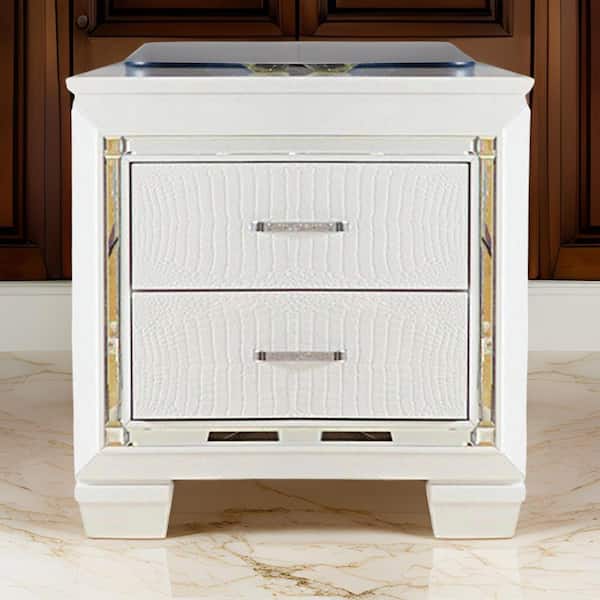 Benjara 28 in. White 2-Drawers Wooden Nightstand
