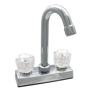 Ledge Mount 4" Kitchen Faucet - 6" Spout Bar, Chrome with Clear Handles
