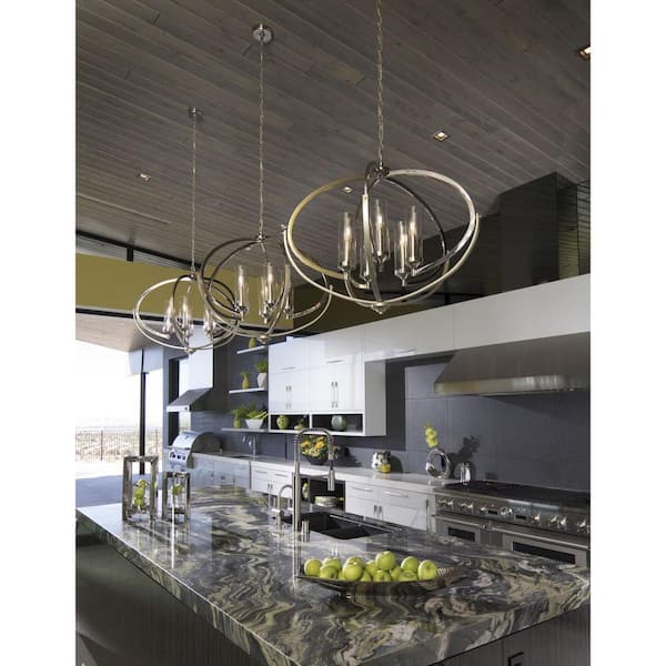 Evoke Collection 33-3/4 in. 5-Light Polished Nickel Clear Glass Luxury Transitional Pendant Chandelier Dining Light