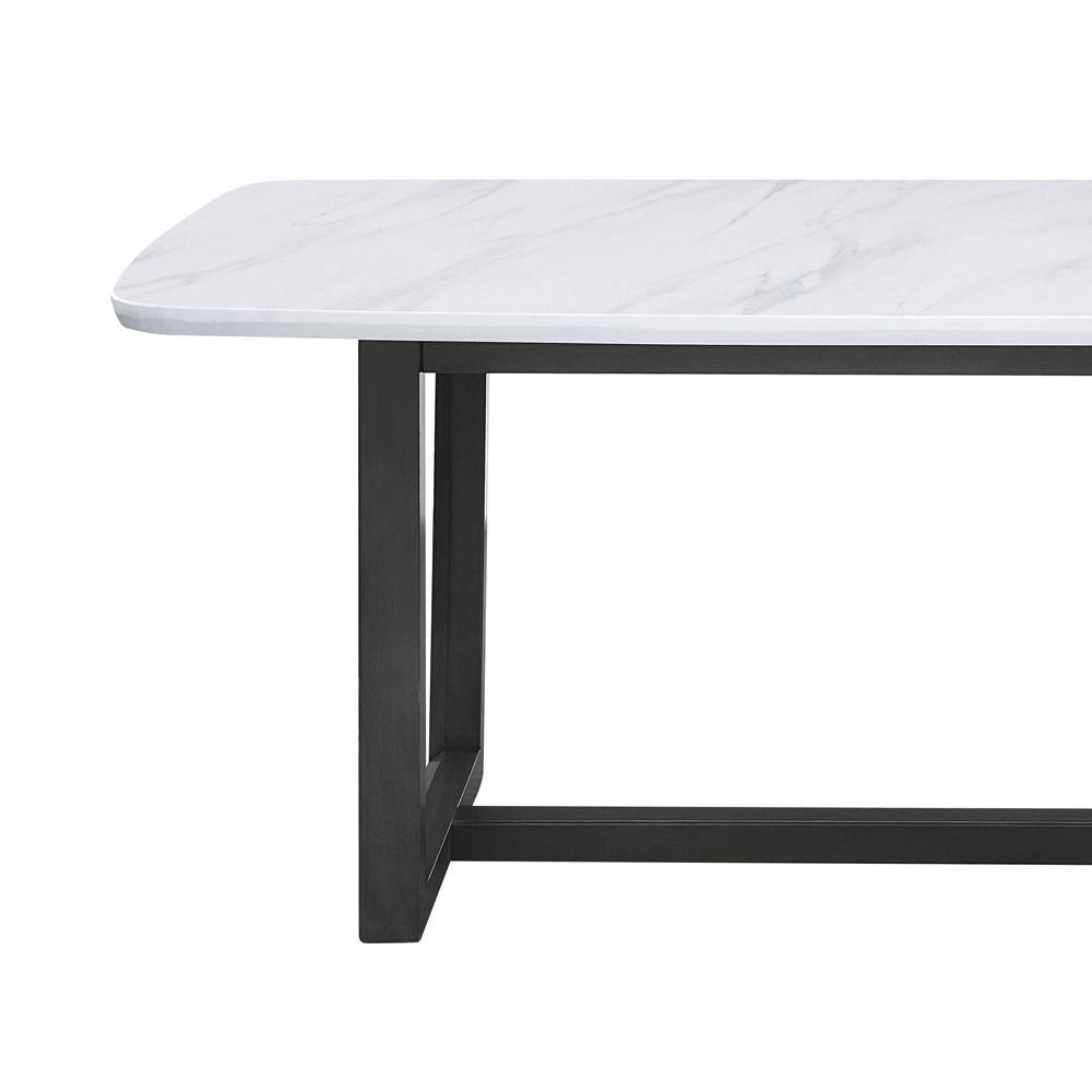 Transitional Weathered Gray Wood & Marble Rectangular Dining Table