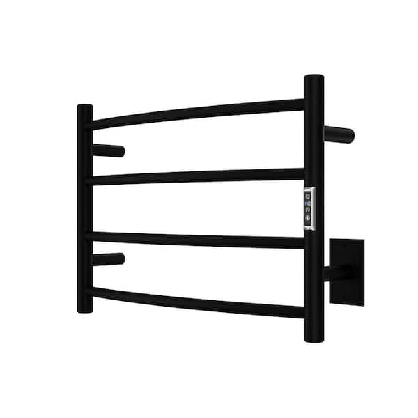 Glow Series 4-Bar Wall Mounted Electric Plug-In Bathroom Towel Warmer Rack in Matte Black Finish Stainless Steel