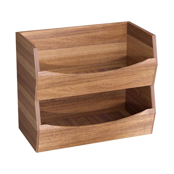 2-Piece Stackable Acacia Storage Organizer Bin Set, 12 in. W x 8 in. D x 9.9 in. H