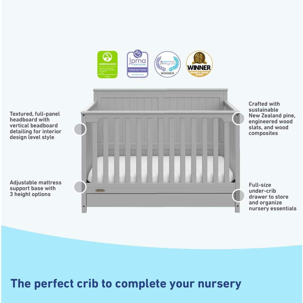 Pebble Gray 5-in-1 Convertible Crib with Storage Drawer