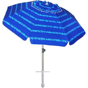 7 ft. Heavy-Duty High Wind Beach Umbrella with Sand Anchor and Tilt Sun Shelter in MULTICOLOR-Blue Stripe