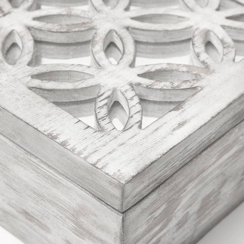 Set of Two Distressed Whitewashed Wooden Decorative Boxes
