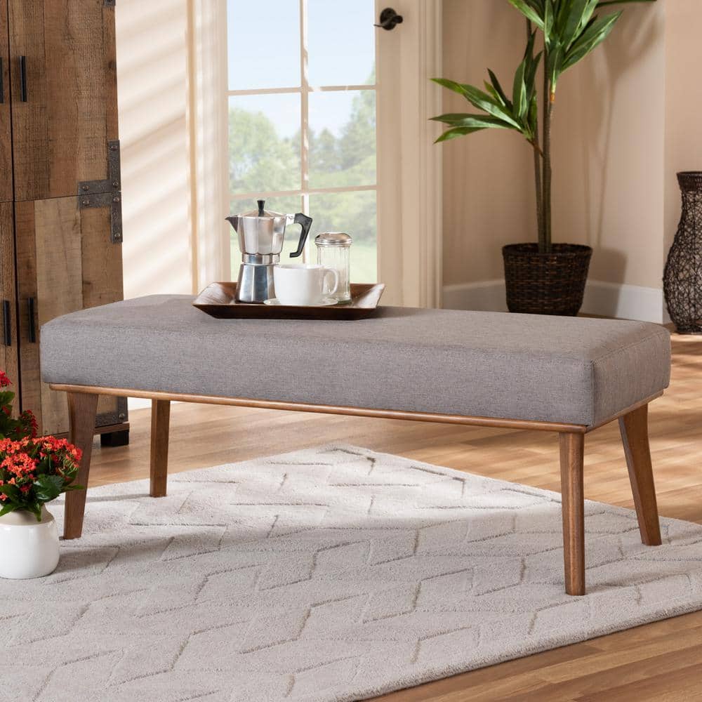 Odessa 47'' Walnut Brown Mid-Century Modern Upholstered Dining Bench
