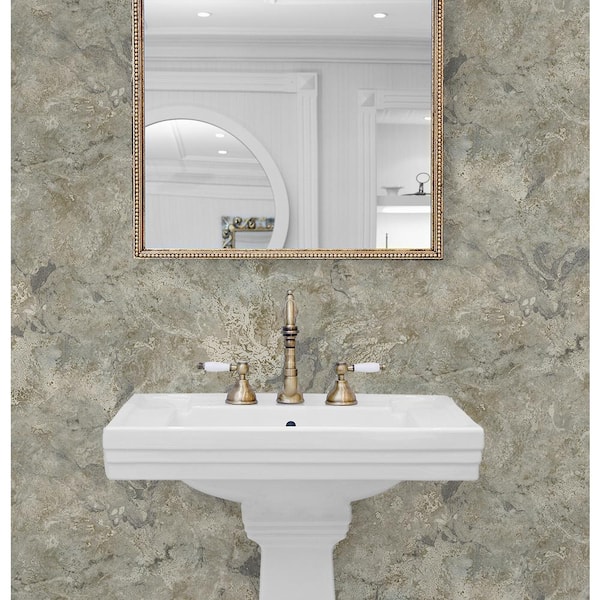 60.75 sq. ft. Metallic Shadow Stone Large Marble Embossed Vinyl Unpasted Wallpaper Roll
