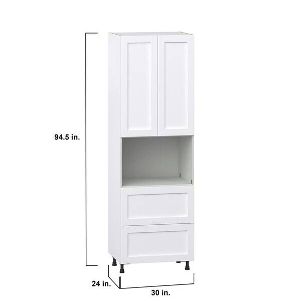 J COLLECTION 30 in. W x 94.5 in. H x 24 in. D Mancos Bright White Shaker Assembled Pantry Micro/Oven Cabinet with Drawer