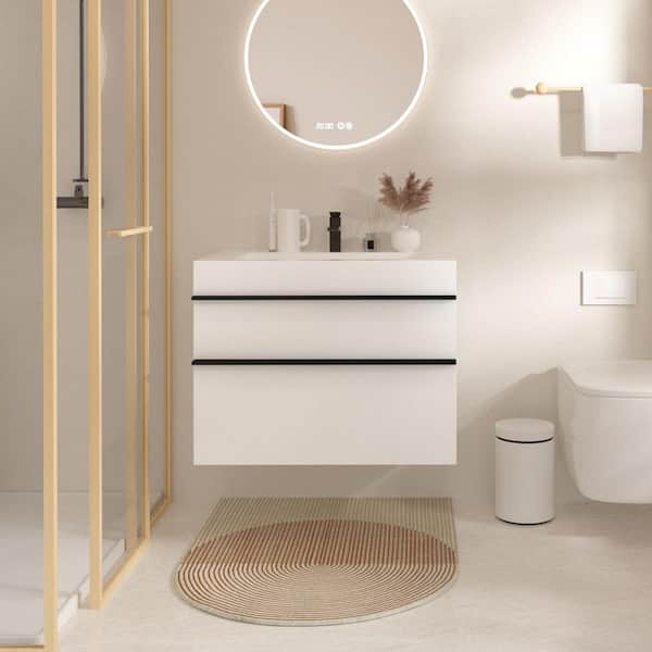 FAMYYT 24 in. W Single Sink Striped Brushed Floating Black Oak