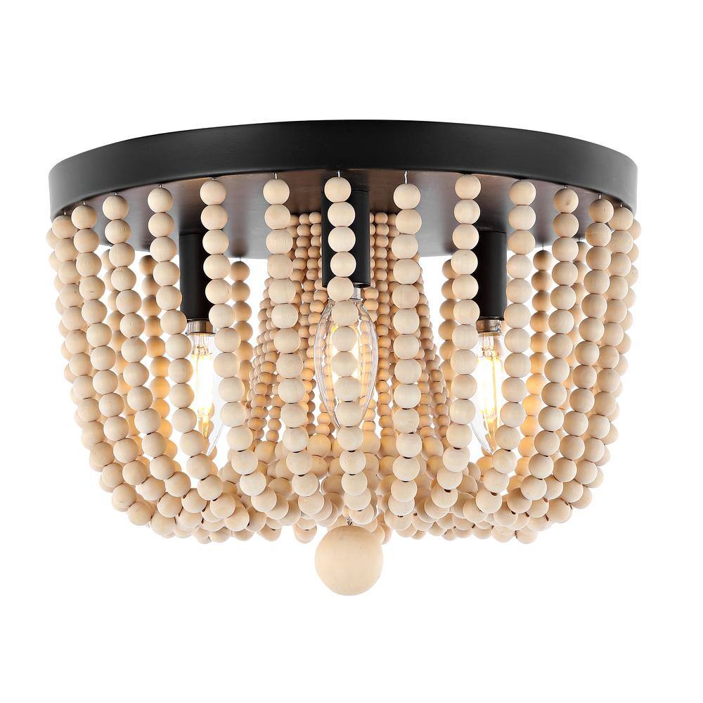 Bronze Bohemian Iron and Wood Bead LED Flush Mount Light