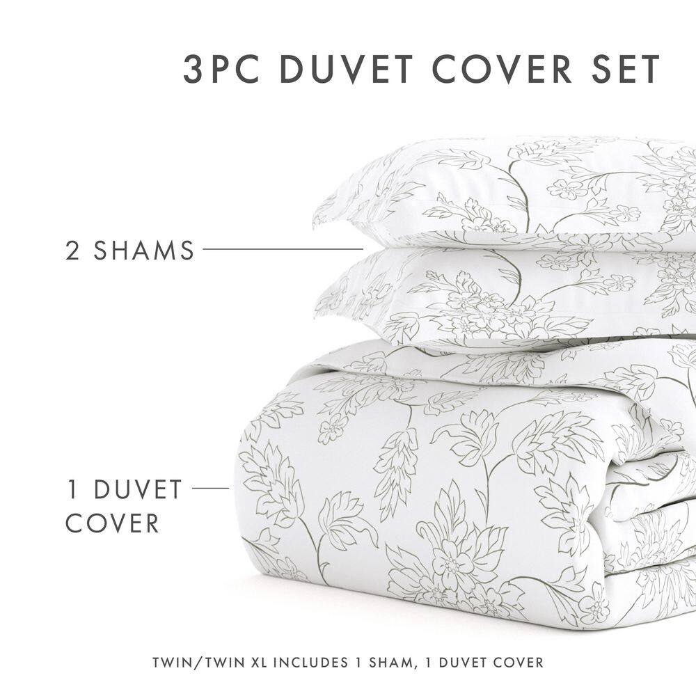Gray Twin/Twin XL Microfiber Vine Pattern Duvet Cover Set