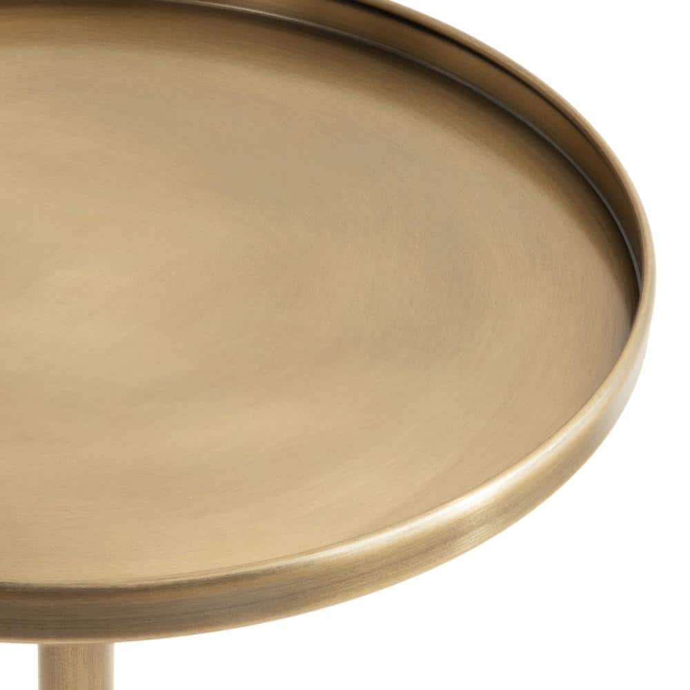Walnut Brown and Brass Round Side Table with Wood Base