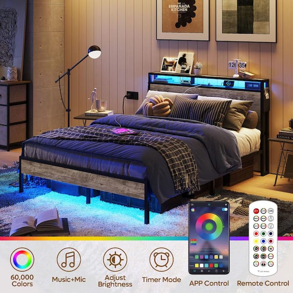 Bestier Gray Metal Frame Queen Size Platform Bed with
