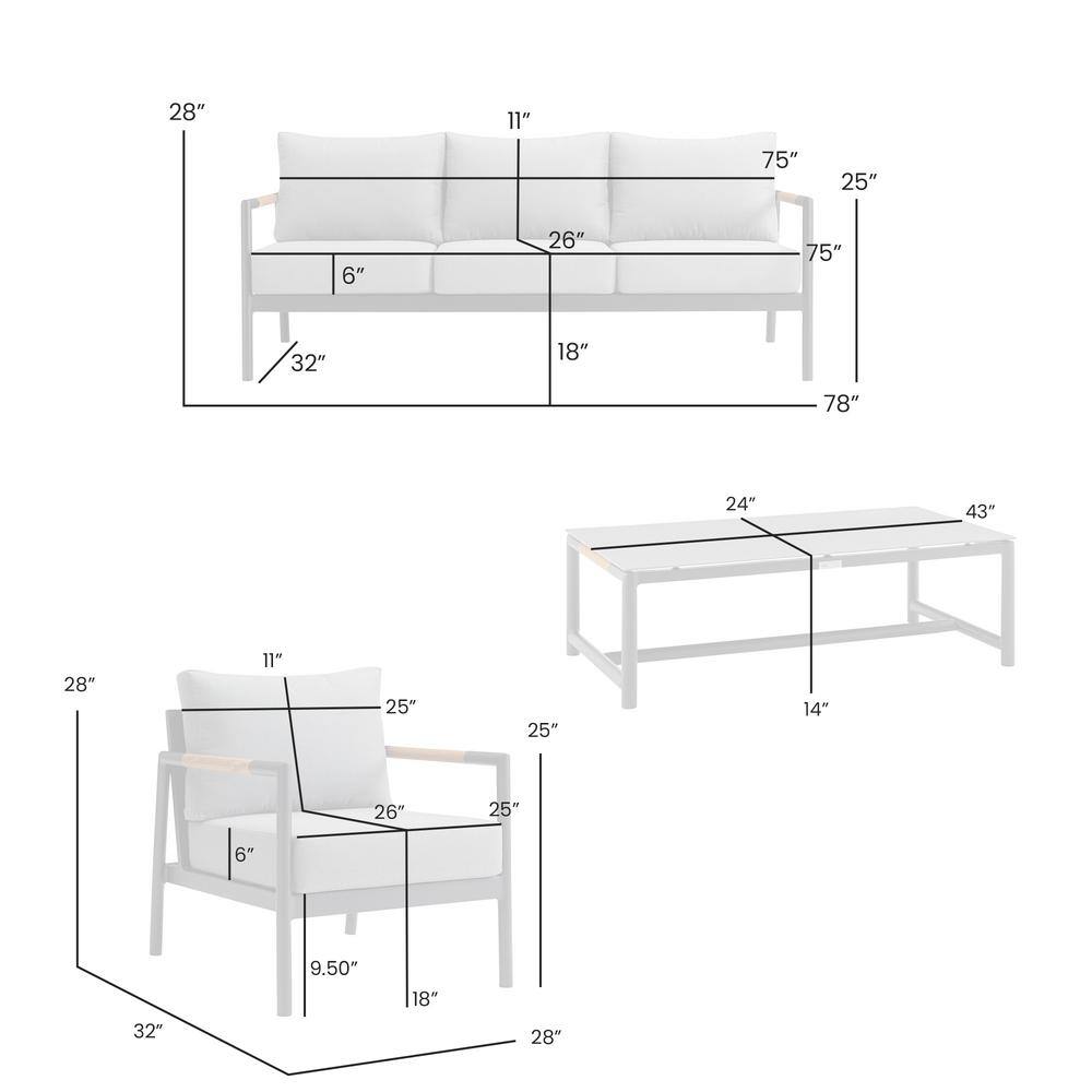 Crown Black Aluminum and Teak Wood Outdoor Sofa with Dark Gray Cushions