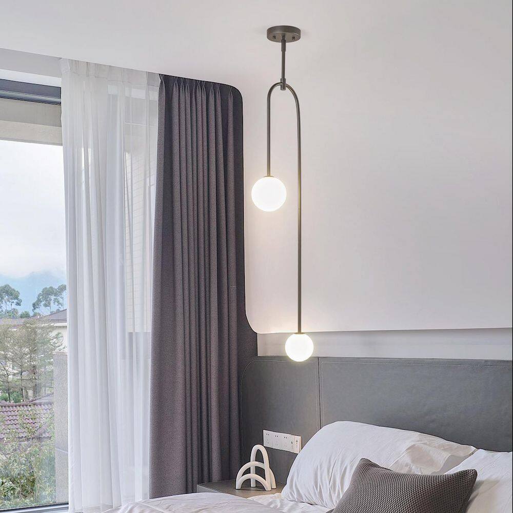 Home Light 40-Watt 2Lights Black Modern Pendant Light Fixture With Milk Glass Shade, No Bulbs Included (1 Pack) price history on PriceWatchPro