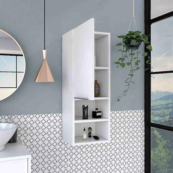 Aoibox 11.8 in. W x 32 in. H Rectangular White Particle Board Surface Mount Medicine Cabinet without Mirror with 4-Shelves