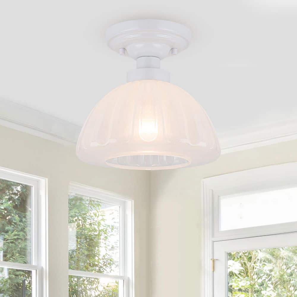 9.84 in. 1-Light Matte White Flush Mount Ceiling Light with Ribbed Cloud Glass Shade price history on PriceWatchPro
