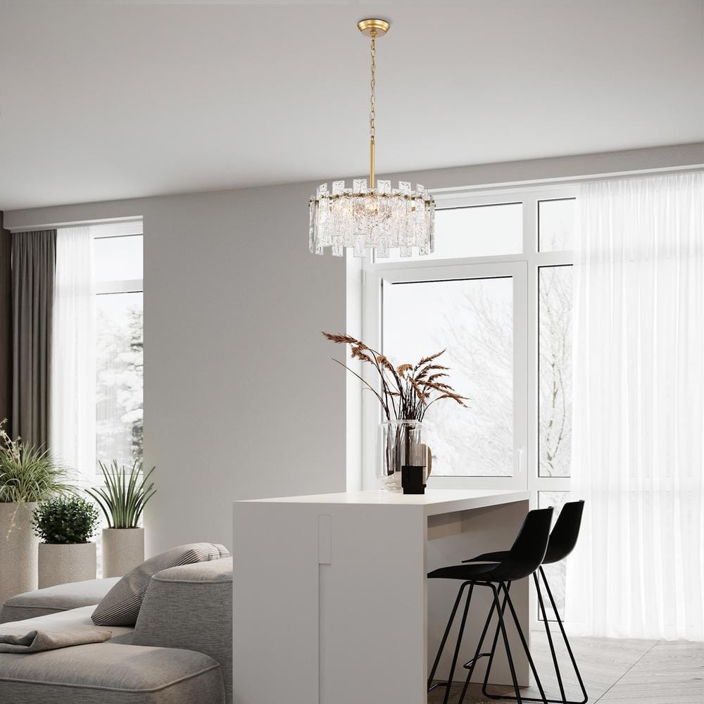 Glossy Bronze and Crystal Drum Chandelier with Adjustable Chain